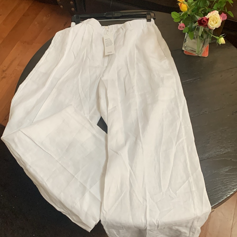 NWT Eileen Fisher White Organic Linen Pleated Wide Ankle F/L Pants - Picture 6 of 8